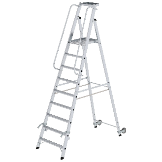 Aluminium-Stehleiter mit Rollen und Griff 9 Stufen-Beschreibung lesen