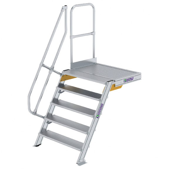 Treppe mit Plattform 60°, Handlauf, 1000mm Stufenbreite, 5 Stufen Treppe mit Plattform 60°, Handlauf, 1000mm Stufenbreite, 5 Stufen-Beschreibung lesen