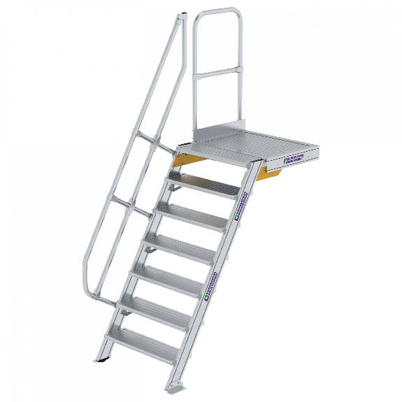 Treppe mit Plattform 60°, Handlauf, 800mm Stufenbreite, 7 Stufen Treppe mit Plattform 60°, Handlauf, 800mm Stufenbreite, 7 Stufen-Beschreibung lesen