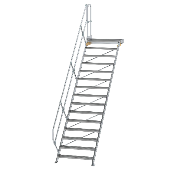 Treppe mit Plattform 45°, Handlauf, 1000mm Stufenbreite, 15 Stufen Treppe mit Plattform 45°, Handlauf, 1000mm Stufenbreite, 15 Stufen-Beschreibung lesen