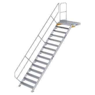 Treppe mit Plattform 45°, Handlauf, 1000mm Stufenbreite, 15 Stufen-Beschreibung lesen