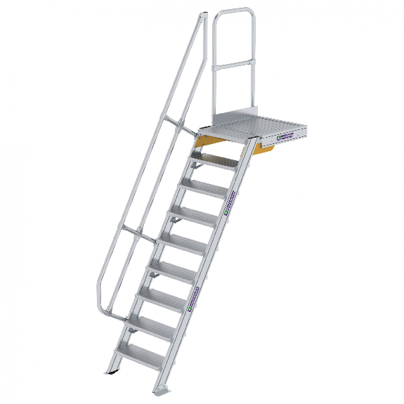 Treppe mit Plattform 60°, Handlauf, 600mm Stufenbreite, 9 Stufen Treppe mit Plattform 60°, Handlauf, 600mm Stufenbreite, 9 Stufen-Beschreibung lesen