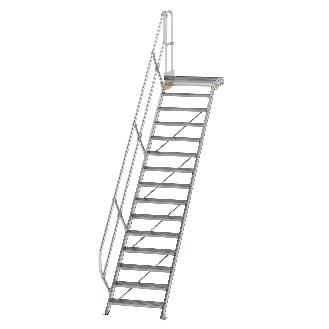 Treppe mit Plattform 45°, Handlauf, 800mm Stufenbreite, 15 Stufen-Beschreibung lesen