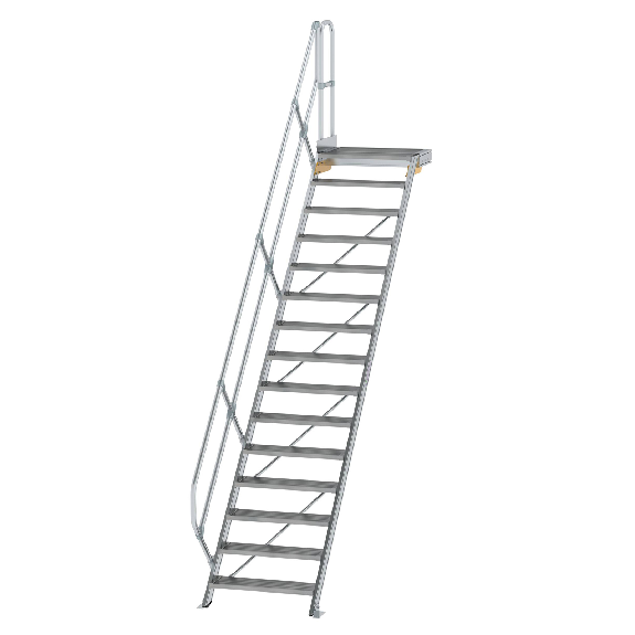 Treppe mit Plattform 45°, Handlauf, 800mm Stufenbreite, 15 Stufen Treppe mit Plattform 45°, Handlauf, 800mm Stufenbreite, 15 Stufen-Beschreibung lesen