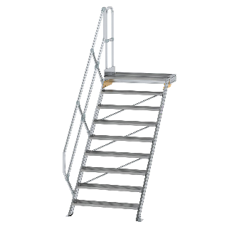 Treppe mit Plattform 45°, Handlauf, 1000mm Stufenbreite, 9 Stufen-Beschreibung lesen