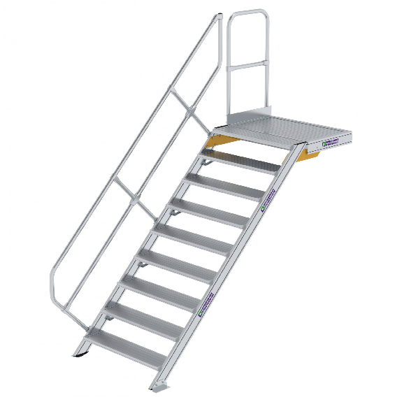 Treppe mit Plattform 45°, Handlauf, 1000mm Stufenbreite, 9 Stufen Treppe mit Plattform 45°, Handlauf, 1000mm Stufenbreite, 9 Stufen-Beschreibung lesen