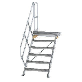 Treppe mit Plattform 45°, Handlauf, 800mm Stufenbreite, 6 Stufen-Beschreibung lesen