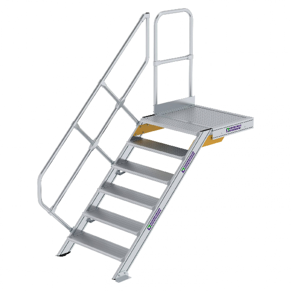 Treppe mit Plattform 45°, Handlauf, 800mm Stufenbreite, 6 Stufen Treppe mit Plattform 45°, Handlauf, 800mm Stufenbreite, 6 Stufen-Beschreibung lesen