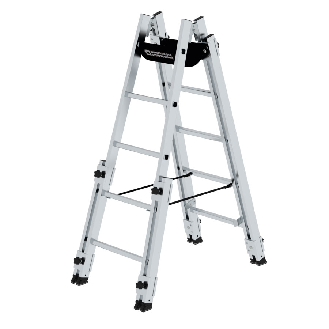 Aluminium Stehleiter, treppengängig, mit 4 Holmverlängerungen 2x5 Sprossen-Beschreibung lesen