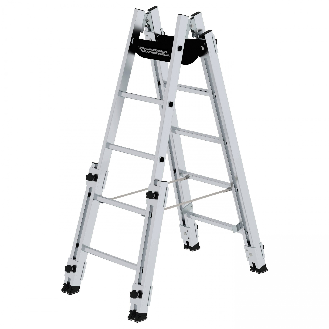 Aluminium Stehleiter, treppengängig, mit 4 Holmverlängerungen 2x5 Sprossen-Beschreibung lesen