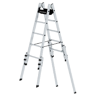 Aluminium Stehleiter, treppengängig, mit 4 Holmverlängerungen 2x5 Sprossen-Beschreibung lesen
