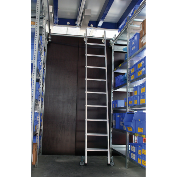 Alu-Regalleiter Premium 30185 für Doppelregal, seitlich verschiebbar mit 7 Stufen Alu-Regalleiter Premium 30185 für Doppelregal, seitlich verschiebbar mit 7 Stufen-Beschreibung lesen
