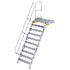 Treppe mit Plattform 60°, Handlauf, 1000mm Stufenbreite, 10 Stufen