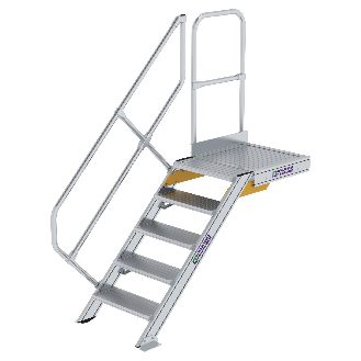 Treppe mit Plattform 45°, Handlauf, 600mm Stufenbreite, 5 Stufen-Beschreibung lesen