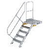 Treppe mit Plattform 45°, Handlauf, 600mm Stufenbreite, 5 Stufen