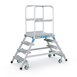 Podestleiter fahrbar mit 2x4 Stahl-Gitterrost-Stufen-Beschreibung lesen
