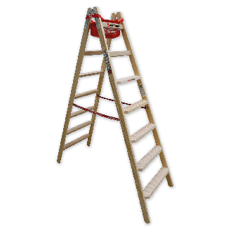 Euroline Holz Stufenstehleiter mit Comfort-Stufen mit Werkzeugablage 2x7 Stufen-Beschreibung lesen