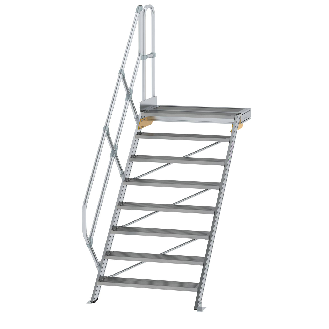 Treppe mit Plattform 45°, Handlauf, 1000mm Stufenbreite, 8 Stufen-Beschreibung lesen