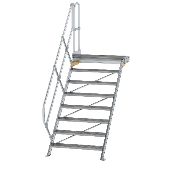 Treppe mit Plattform 45°, Handlauf, 1000mm Stufenbreite, 8 Stufen Treppe mit Plattform 45°, Handlauf, 1000mm Stufenbreite, 8 Stufen-Beschreibung lesen