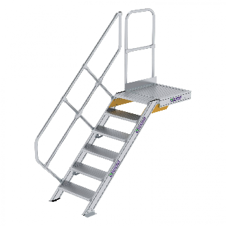Treppe mit Plattform 45°, Handlauf, 600mm Stufenbreite, 6 Stufen-Beschreibung lesen