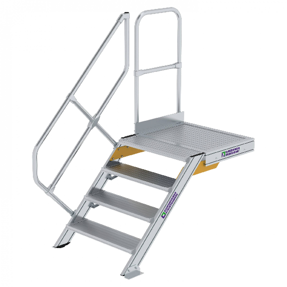 Treppe mit Plattform 45°, Handlauf, 800mm Stufenbreite, 4 Stufen Treppe mit Plattform 45°, Handlauf, 800mm Stufenbreite, 4 Stufen-Beschreibung lesen