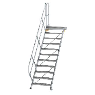 Treppe mit Plattform 45°, Handlauf, 800mm Stufenbreite, 11 Stufen-Beschreibung lesen