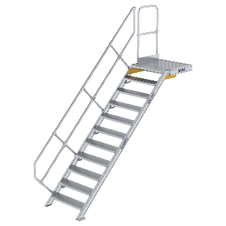 Treppe mit Plattform 45°, Handlauf, 800mm Stufenbreite, 11 Stufen-Beschreibung lesen