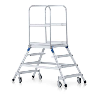 Podestleiter fahrbar mit 2x5 Stahl-Gitterrost-Stufen-Beschreibung lesen
