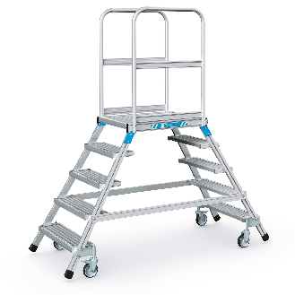 Podestleiter fahrbar mit 2x5 Stahl-Gitterrost-Stufen-Beschreibung lesen