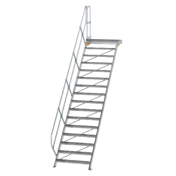 Treppe mit Plattform 45°, Handlauf, 1000mm Stufenbreite, 16 Stufen-Beschreibung lesen