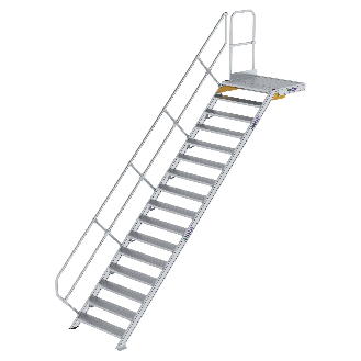 Treppe mit Plattform 45°, Handlauf, 1000mm Stufenbreite, 16 Stufen-Beschreibung lesen