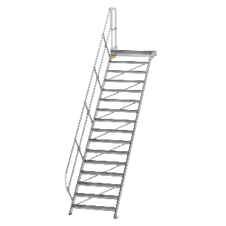 Treppe mit Plattform 45°, Handlauf, 1000mm Stufenbreite, 16 Stufen-Beschreibung lesen