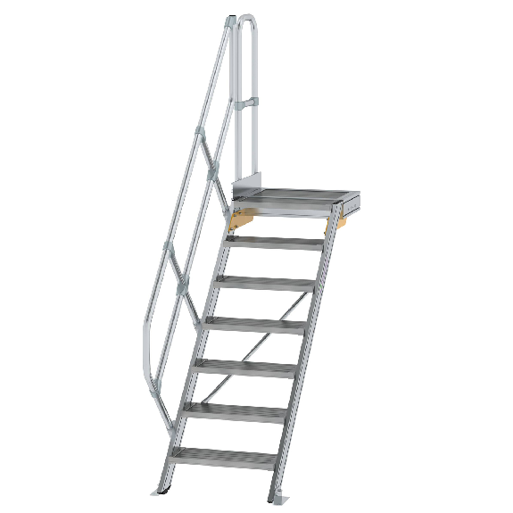Treppe mit Plattform 45°, Handlauf, 600mm Stufenbreite, 7 Stufen Treppe mit Plattform 45°, Handlauf, 600mm Stufenbreite, 7 Stufen-Beschreibung lesen