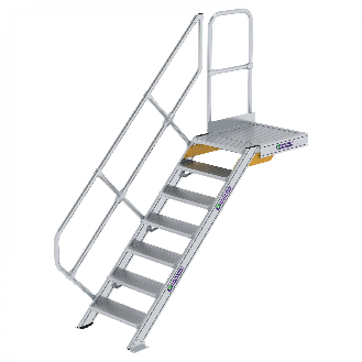 Treppe mit Plattform 45°, Handlauf, 600mm Stufenbreite, 7 Stufen-Beschreibung lesen