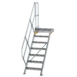 Treppe mit Plattform 45°, Handlauf, 600mm Stufenbreite, 7 Stufen-Beschreibung lesen