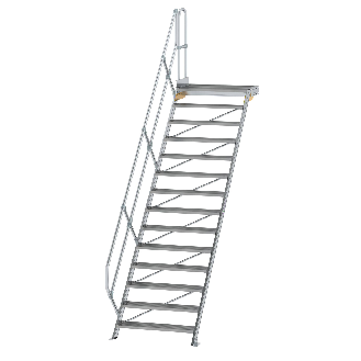 Treppe mit Plattform 45°, Handlauf, 1000mm Stufenbreite, 14 Stufen-Beschreibung lesen
