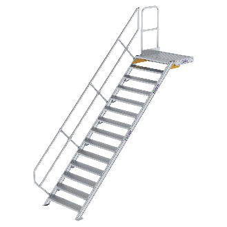 Treppe mit Plattform 45°, Handlauf, 1000mm Stufenbreite, 14 Stufen-Beschreibung lesen