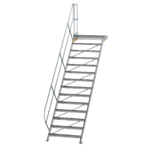 Treppe mit Plattform 45°, Handlauf, 1000mm Stufenbreite, 14 Stufen Treppe mit Plattform 45°, Handlauf, 1000mm Stufenbreite, 14 Stufen-Beschreibung lesen