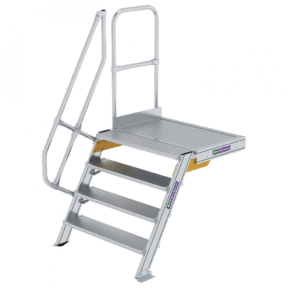 Treppe mit Plattform 60°, Handlauf, 1000mm Stufenbreite, 4 Stufen Treppe mit Plattform 60°, Handlauf, 1000mm Stufenbreite, 4 Stufen-Beschreibung lesen