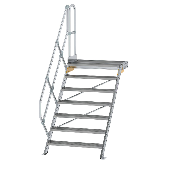 Treppe mit Plattform 45°, Handlauf, 1000mm Stufenbreite, 7 Stufen Treppe mit Plattform 45°, Handlauf, 1000mm Stufenbreite, 7 Stufen-Beschreibung lesen