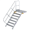 Treppe mit Plattform 45°, Handlauf, 1000mm Stufenbreite, 7 Stufen