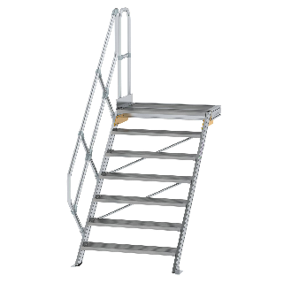 Treppe mit Plattform 45°, Handlauf, 1000mm Stufenbreite, 7 Stufen-Beschreibung lesen