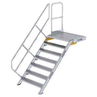 Treppe mit Plattform 45°, Handlauf, 1000mm Stufenbreite, 7 Stufen-Beschreibung lesen
