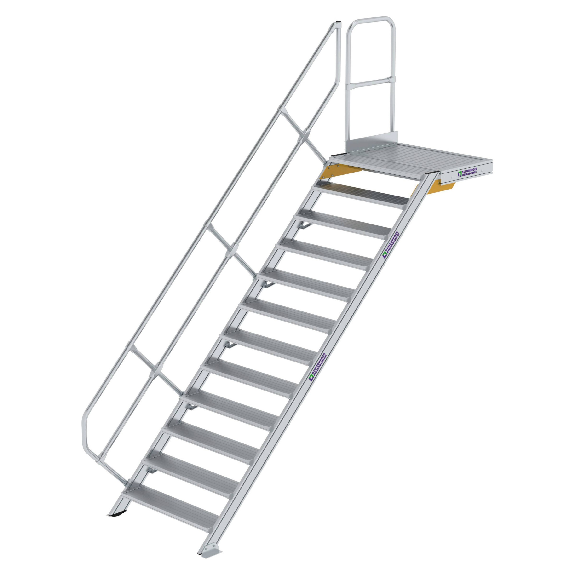 Treppe mit Plattform 45°, Handlauf, 1000mm Stufenbreite, 12 Stufen Treppe mit Plattform 45°, Handlauf, 1000mm Stufenbreite, 12 Stufen-Beschreibung lesen