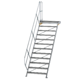 Treppe mit Plattform 45°, Handlauf, 1000mm Stufenbreite, 12 Stufen-Beschreibung lesen