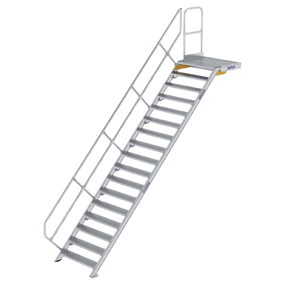 Treppe mit Plattform 45°, Handlauf, 1000mm Stufenbreite, 17 Stufen Treppe mit Plattform 45°, Handlauf, 1000mm Stufenbreite, 17 Stufen-Beschreibung lesen