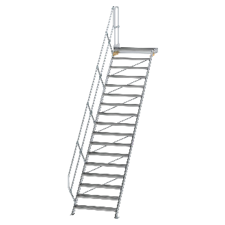 Treppe mit Plattform 45°, Handlauf, 1000mm Stufenbreite, 17 Stufen-Beschreibung lesen