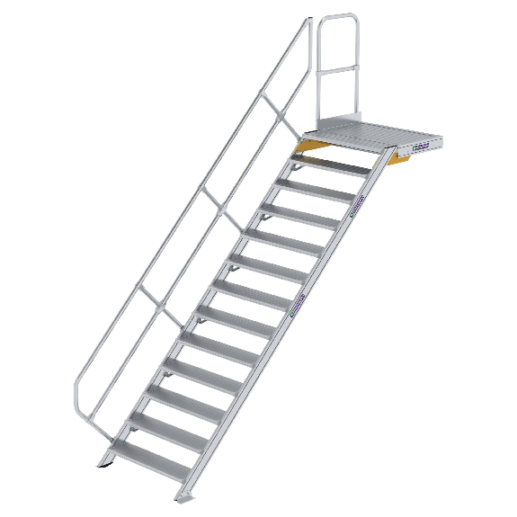 Treppe mit Plattform 45°, Handlauf, 1000mm Stufenbreite, 13 Stufen Treppe mit Plattform 45°, Handlauf, 1000mm Stufenbreite, 13 Stufen-Beschreibung lesen