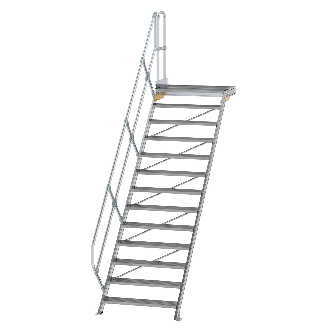 Treppe mit Plattform 45°, Handlauf, 1000mm Stufenbreite, 13 Stufen-Beschreibung lesen