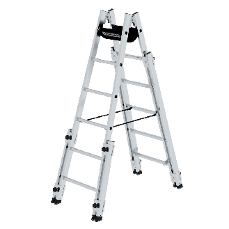 Aluminium Stehleiter, treppengängig, mit 4 Holmverlängerungen 2x6 Sprossen-Beschreibung lesen